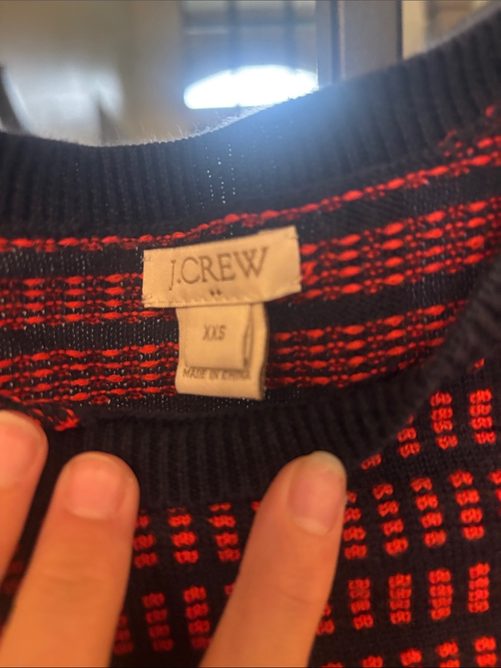 J. Crew Black and Red Geometric Knit Top - Picture 2 of 2